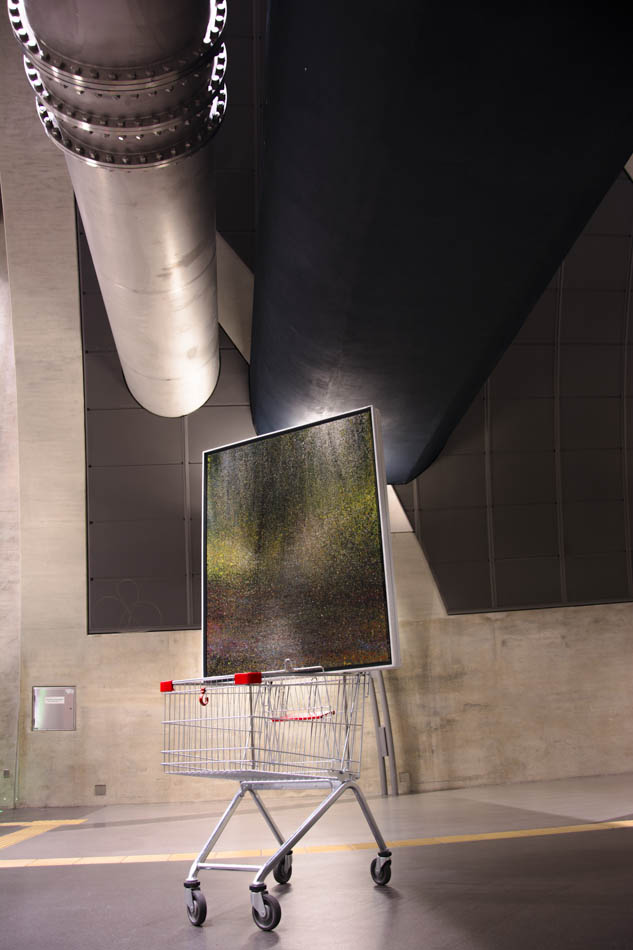 David Komander, Installation, "BORDERLINER", Cologne Heumarkt 2015, painting 100x125 oil/canvas, 2011