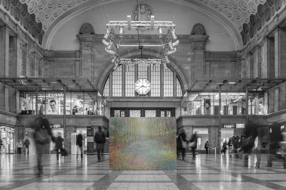 David Komander, Intervention 2015, Leipzig Bahnhof, Painting 2013, oil/canvas 150x190cm, Photo: Urban Peters